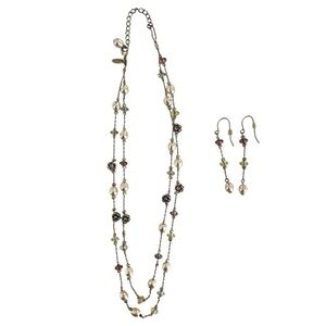 Premier Designs Madeline Double Strand Necklace & Earring Set Faux Pearls Beads